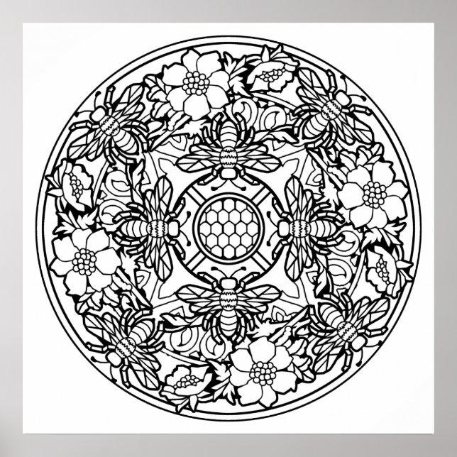 Affiches Coloriez vos propres abeilles Mandala Coloriage Po (Devant)