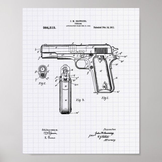 Affiches Colt .45 1911 Patent Art - Lined Peper (Devant)