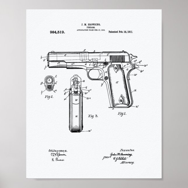 Affiches Colt .45 1911 Patent Art - White Paper (Devant)