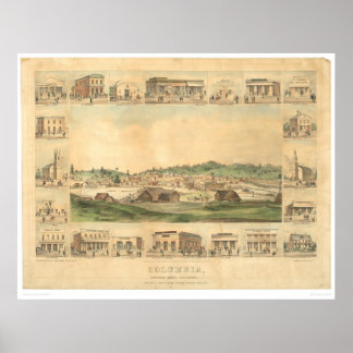 Affiches Columbia, CA. Carte panoramique 1855 (0441A)