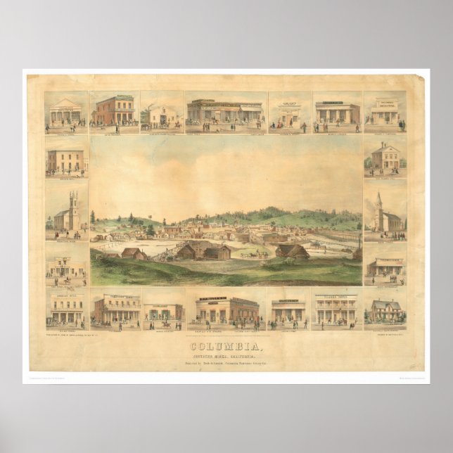 Affiches Columbia, CA. Carte panoramique 1855 (0441A) (Devant)