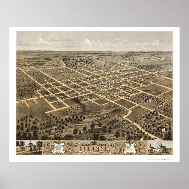 Affiches Columbia, MO Carte panoramique - 1869 (Devant)