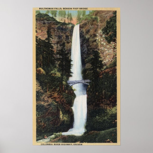 Affiches Columbia River, OR - Chutes Multnomah et Benson (Devant)