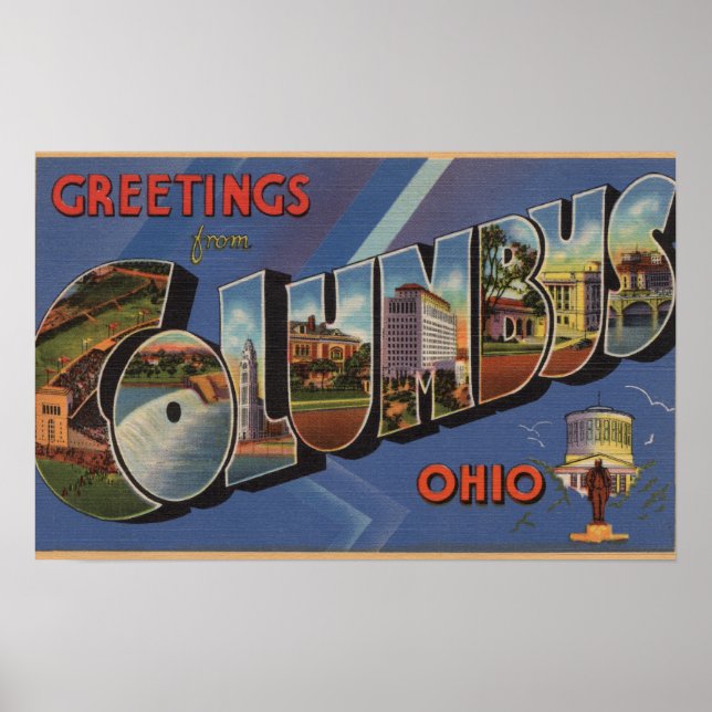 Affiches Columbus, Ohio - Scènes de grandes lettres 3 (Devant)