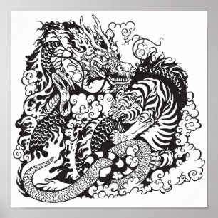 Affiches combat de dragon et de tigre