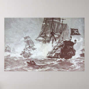 AFFICHES COMBAT DE NAVIRE PIRATE EN NOIR ET BLANC
