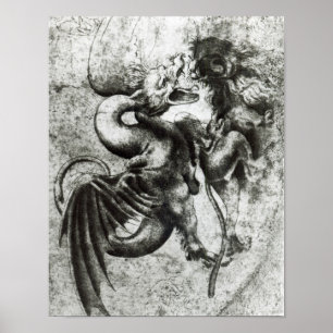 Affiches Combat entre un dragon et un lion