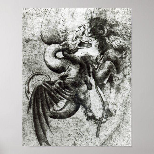 Affiches Combattre entre un Dragon et un Lion (Devant)
