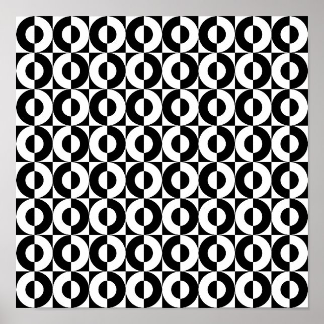 Affiches Combinaison géométrique noir et blanc Cercles funk (Devant)