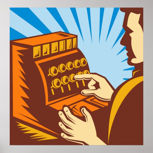 Affiches commis aux ventes avec caisse enregistreuse style  (Devant)