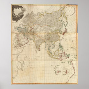 Affiches Composite Asia hand colored map