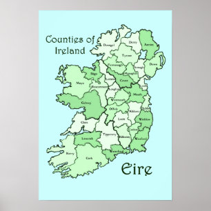 Affiches Comtés de carte de l'Irlande