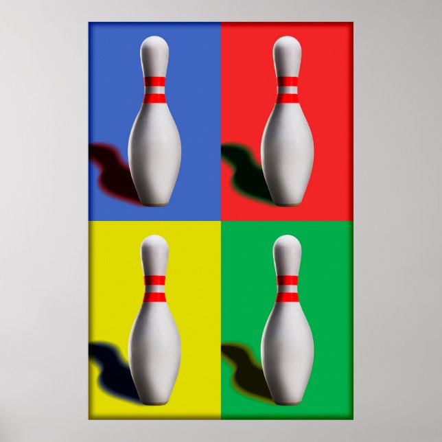 Affiches Conception d'art pop de quilles de bowling (Devant)