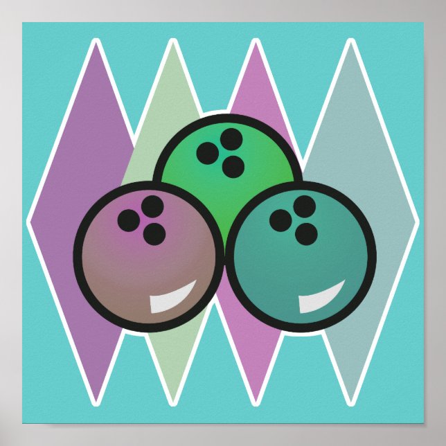 Affiches conception de boules de bowling rétro (Devant)