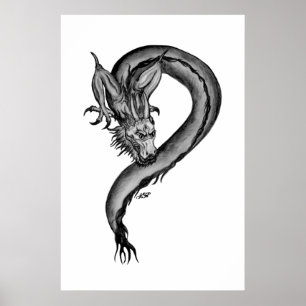 Affiches Conception de dragon noir et blanc