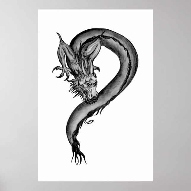 Affiches Conception de dragon noir et blanc (Devant)