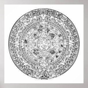 Affiches Conception de pierre circulaire Aztec Sun Calendar