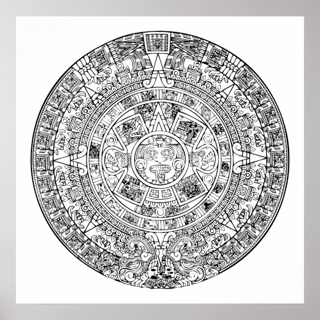 Affiches Conception de pierre circulaire Aztec Sun Calendar (Devant)