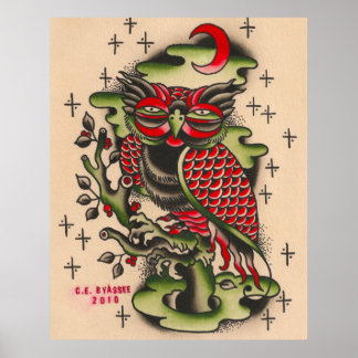 Affiches Conception de tatouage d'hibou russe
