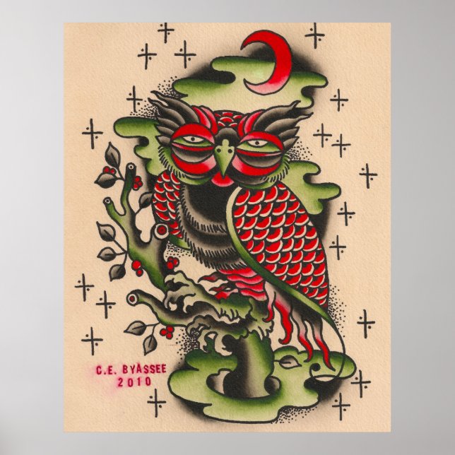 Affiches Conception de tatouage d'hibou russe (Devant)