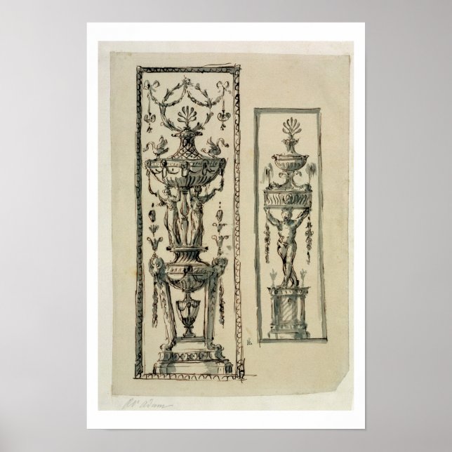 Affiches Conception esquissée pour panneaux ornés (stylo et (Devant)