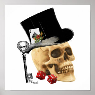 Affiches Conception gothique de tatouage de crâne de joueur