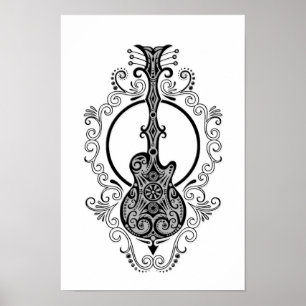 Affiches Conception noire complexe de guitare sur le blanc