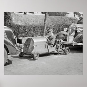 Affiches Conducteur de kart, 1937. Photo ancienne