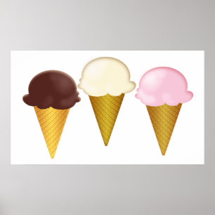 Affiches Cones de crème glacée au chocolat, à la vanille et