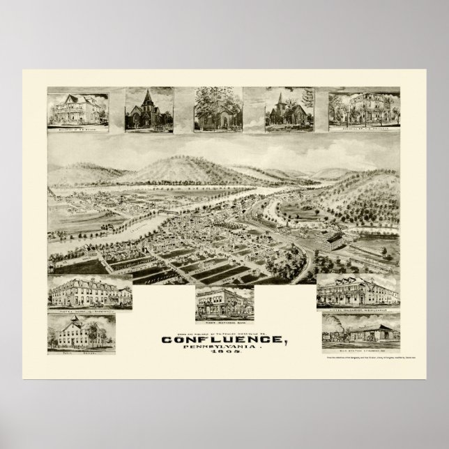 Affiches Confluence, PA Carte panoramique - 1905 (Devant)