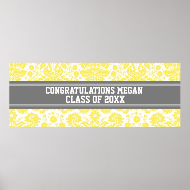 Affiches Congratulations Graduation Custom Name Banner Grey (Devant)