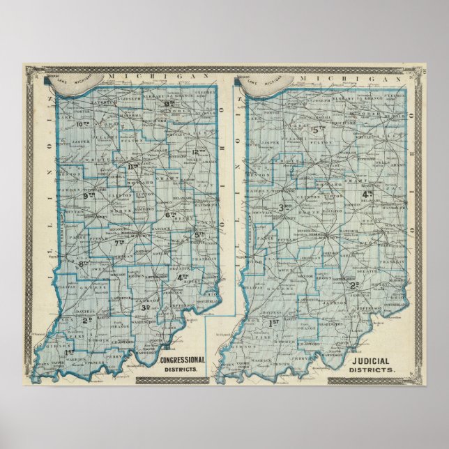 Affiches Congressional districts Judicial districts Indiana (Devant)