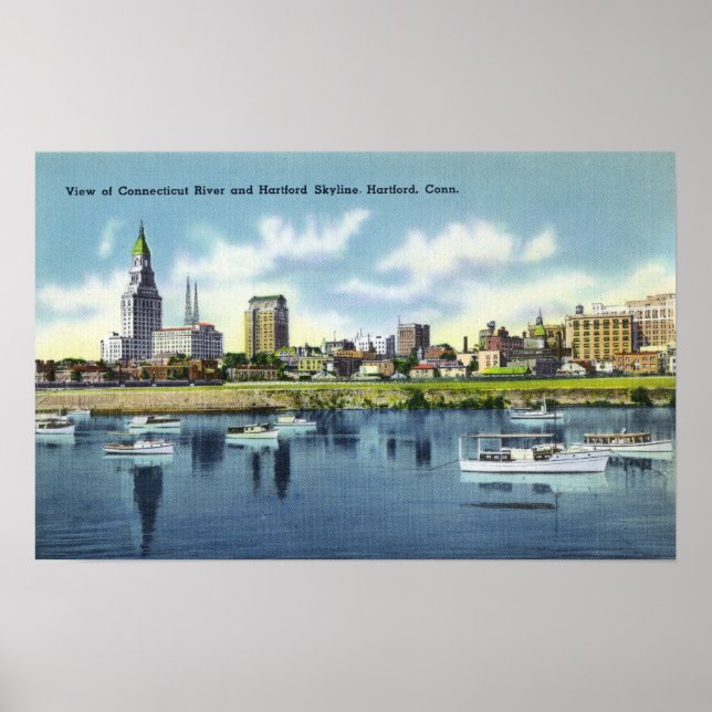 Affiches Connecticut River Vue de Hartfort Skyline (Devant)