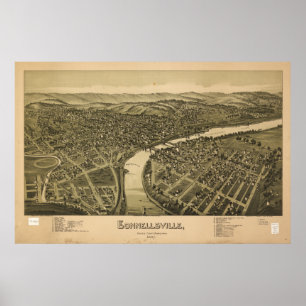 Affiches Connellsville Pennsylvanie 1897 Antique Panorama