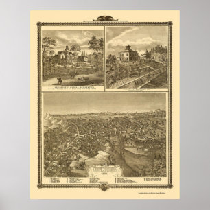 Affiches Conseil Bluffs, IA Panoramic Map - 1875