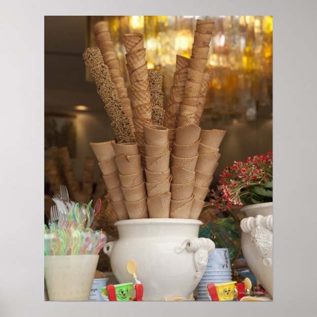 Affiches Consignes de gelato crème glacée dans la vitrine (Devant)