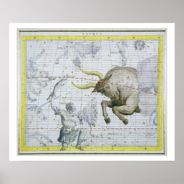 Affiches Constellation de Taurus, plaque 2 de 'Atlas Coele (Devant)