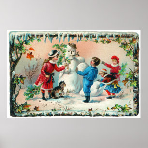 Affiches Construire un bonhomme de neige c.1890