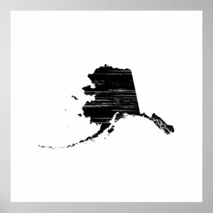 Affiches Contour affligé d'état de l'Alaska