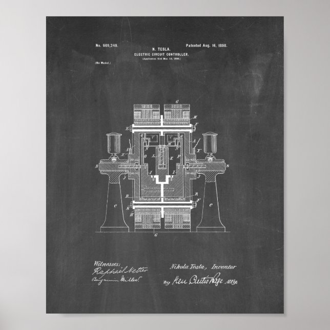 Affiches Contrôleur de circuit électrique Tesla Brevet - Ch (Devant)