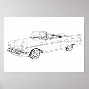 Affiches Convertible 1957 noir et blanc de Bel Air de Chevy