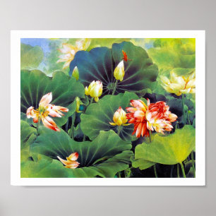 Affiches Cool beautiful chinese lotus flower green leaf art