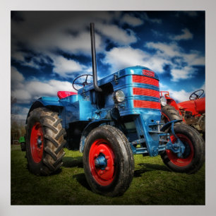 Affiches Cool Bleu Rouge Tracteur d'antiquités cadeaux pour