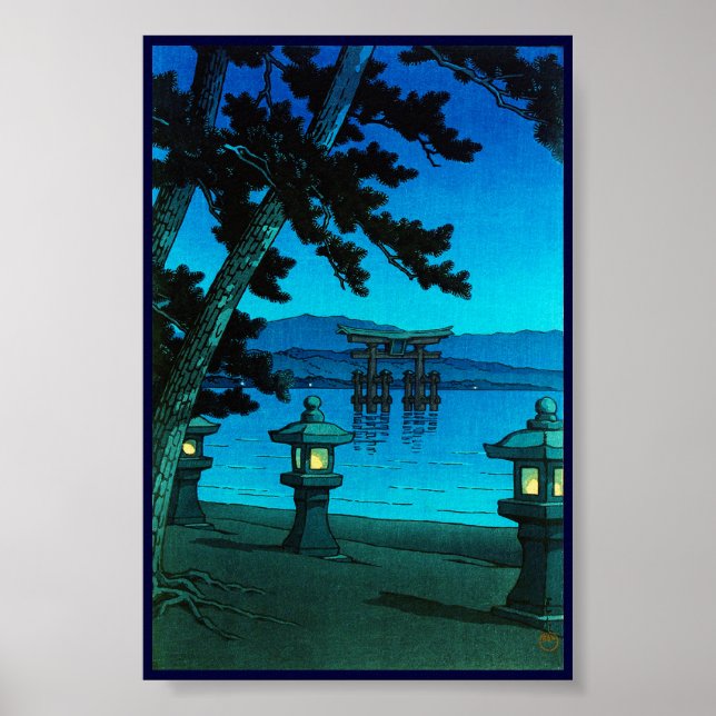 Affiches Cool japonais lune nuit porte mer hasui kawase (Devant)