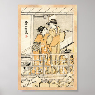 Affiches Cool japonais vintage ukiyo-e deux geishas scroll