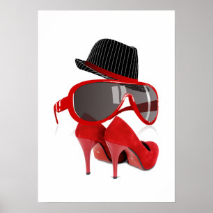 Affiches Cool Mode dames casquette rouge chaussures & lunet