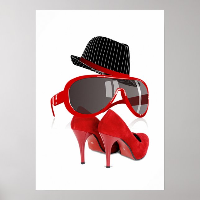 Affiches Cool Mode dames casquette rouge chaussures & lunet (Devant)