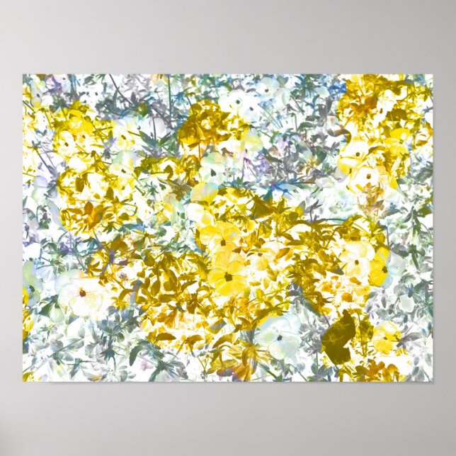 Affiches Cool, moderne, jaune gris motif de fleurs romantiq (Devant)