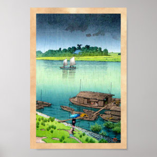 Affiches Cool oriental japonais paysage rivière côté pluie