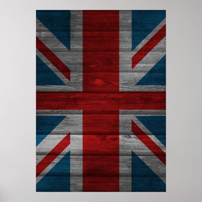 Affiches Cool union jack flag gadrk grunk effets de bois (Devant)